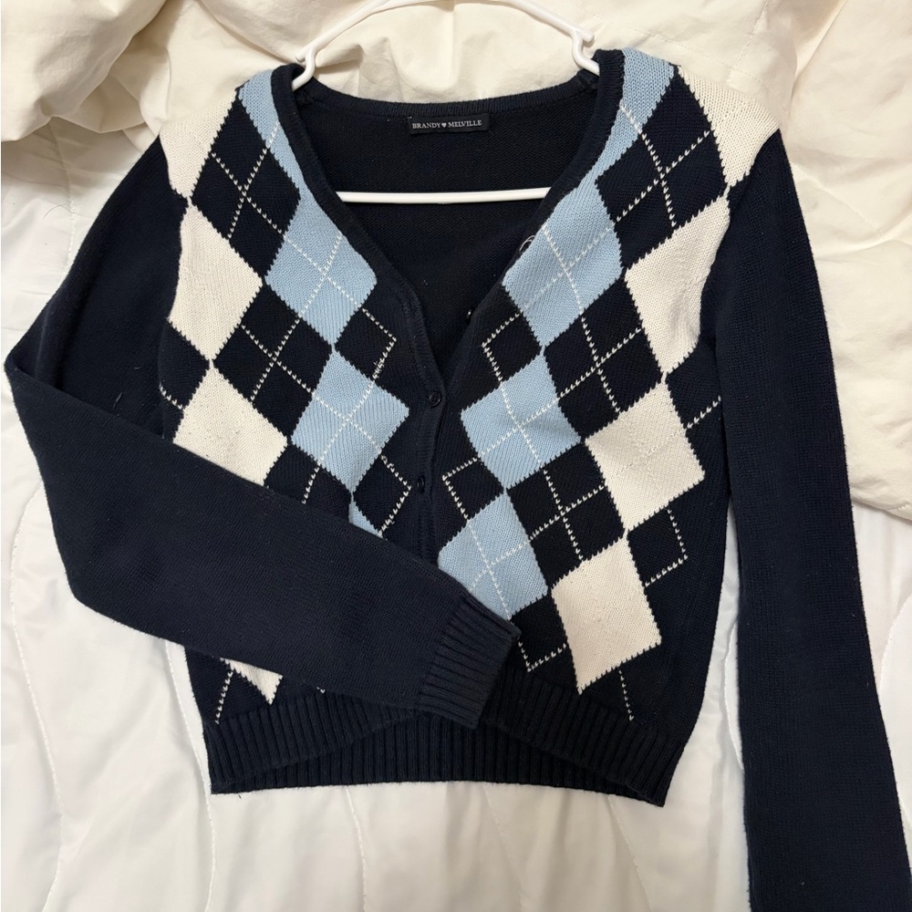 Brandy Melville Black and Blue Argyle Sweater